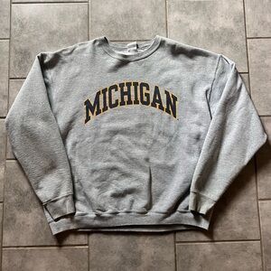 Fruit of the Loom Gray Crewneck Sweatshirt with Navy & Yellow Michigan Arch